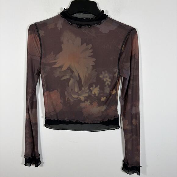 Urban Outfitters Mesh Sheer Lace Layering Top Shirt Fitted Large Stretchy Fall - Picture 2 of 9